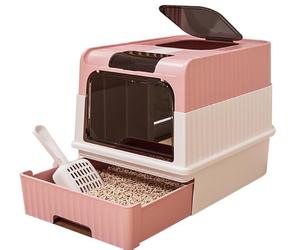 BPS Caja de Arena para Gatos con Cajón Extraíble, Cubierta Superior y Filtro Desodorizante - Doble Entrada/Salida, Espaciosa y Antisalpicaduras, Fácil de Limpiar (Rosa) BPS-8805RS