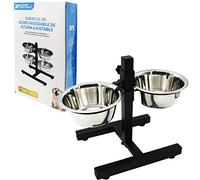 BPS Comederos Bebedero para Perros Acero Inoxidable con Pie Soporte Juego de Cuencos Elevados Altura Ajustable 3 Tamaño Elegir (M) BPS-11120