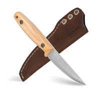 BPSKNIVES Finn Lite - Cuchillo Puukko - Cuchillo de hoja fija de acero al carbono con funda de cuero - Cuchillos pequeños de camping de espiga completa - Cuchillos utilitarios escandinavos para