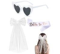 BPTRKOM 4 accesorios para despedidas de soltera para mujeres - Velo de despedida de soltera, faja de novia, gafas de corazón de perla, ideal para bodas, compromisos y despedidas de soltera