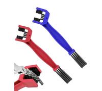 BPTRKOM Juego de 2 cepillos limpiadores de cadenas para bicicletas y motocicletas - Cepillo de limpieza profesional para cadenas de scooter y coche - Cepillo eficiente de doble cara en rojo/azul