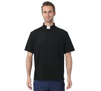 BPURB Camisa Polo Sacerdote Hombre con Alzacuellos Cuello Clero Camisa de Manga Corta para Disfraz de Iglesia