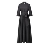 BPURB Church Vestido de Clero para Mujer Largo de Estilo Audrey Hepburn Elegante Maxi Vestido con Manga abombada de 3/4 con cinturón de Cuello con lengüetaNegro, XXL