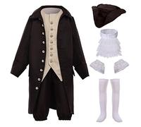 BPURB Disfraz Colonial Histórico Niño Siglo XVIII Colonial América Disfraz Niño Disfraces Coloniales Para Niños Carnaval Cosplay de Halloween, marrón, (Brown Set), 14