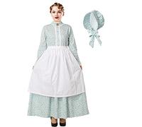 BPURB Disfraz de peregrino de pionera de la pradera vestido floral colonial (XL, azul claro)