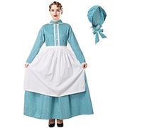 BPURB Disfraz de pionero de peregrino para mujer, vestido floral colonial (XL, azul)
