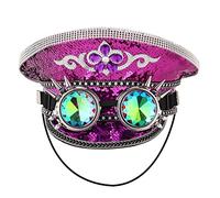 BPURB Gorros de capitán militares de lentejuelas unisex con gafas Steampunk Burning Man Top Hat Festival Halloween Cosplay disfraces gorras (morado)