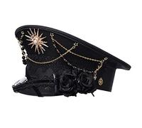 BPURB Lolita Mujer Sunburst Militar Sombrero con Rose Steampunk Burning Man Festival Capitán Sombrero para fiesta de carnaval (negro)