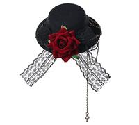 BPURB Mini sombrero steampunk de Lolita para mujer, sombrero de cilindro, diadema con flores, accesorio para disfraz de niña, accesorio para fiestas, bodas (negro y rojo)