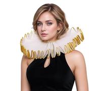 BPURB Renaissance Elisabelthan - Cuello con volantes y cuello de payaso, Estilo C-Blanco-Oro-1, Talla única