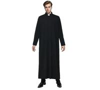 BPURB Sacerdote toga sotana con pestaña collar para hombre clero clero clérigo púlpito Vestment párroco predicador bata de iglesia (negro, L)