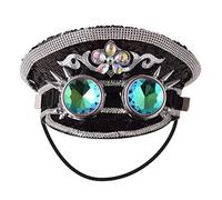 BPURB Sombreros de capitán militares de lentejuelas unisex con gafas Steampunk Burning Man Top Hat Festival Halloween Cosplay Costume Caps (negro)