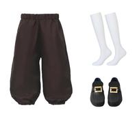 BPURB Traje Colonial para Niño Disfraz de Cosplay de Pirata Medieval para Niños Pantalones de Traje Renacentista (Pantalones con Calcetines Blancos hasta la Rodilla y Hebilla de Zapato Dorada)