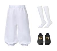 BPURB Traje Colonial para Niño Disfraz de Cosplay de Pirata Medieval para Niños Pantalones de Traje Renacentista (Pantalones con Calcetines Blancos hasta la Rodilla y Hebilla de Zapato Dorada)