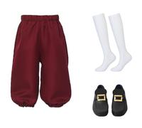 BPURB Traje Colonial para Niño Disfraz de Cosplay de Pirata Medieval para Niños Pantalones de Traje Renacentista (Pantalones con Calcetines Blancos hasta la Rodilla y Hebilla de Zapato Dorada)