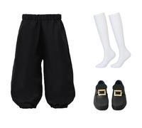 BPURB Traje Colonial para Niño Disfraz de Cosplay de Pirata Medieval para Niños Pantalones de Traje Renacentista (Pantalones con Calcetines Blancos hasta la Rodilla y Hebilla de Zapato Dorada)