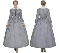 BPURB Vestido colonial de pionera con cuadros para mujer, con enagua, disfraz de peregrina de la pradera, vestido victoriano de la guerra civil de los 1860, vestido de gala, gris, XL