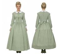 BPURB Vestido colonial de pionera con cuadros para mujer con enagua, disfraz de peregrina de la pradera, vestido victoriano de la guerra civil de los 1860s de estilo ballgown, verde, S
