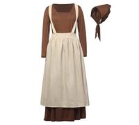 BPURB Vestido colonial pionero para mujer, disfraz de peregrina, vestido de guerra civil, disfraz de campesina victoriana con delantal