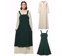 BPURB Vestido de delantal medieval vintage para mujer, con cordones en la espalda, vestido de pirata vikingo, túnica de tiras, disfraz de campesino y cosplay, verde, M