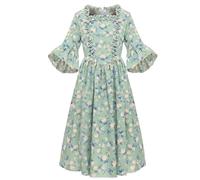 BPURB Vestido de fiesta de flores para niñas, vestido colonial de la pradera pionera, vestido de recreación de la guerra civil, disfraz de carnaval, manga acampanada (S, verde)