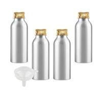BPZXL 4 Piezas Plata 100 ml Botella de Aluminio con Tapón Rosca de Aluminio Oro Envase Cosmético Metálico para Champú, Loción Gel Aceite Esencial Hoteles Viaje