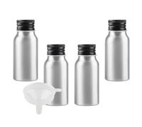 BPZXL 4 Piezas Plata 30 ml Botella de Aluminio con Tapón Rosca de Aluminio Negro Envase Cosmético Metálico para Champú, Loción Gel Aceite Esencial Hoteles Viaje