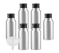 BPZXL 8 Piezas Plata 50 ml Botella de Aluminio con Tapón Rosca de Aluminio Negro Envase Cosmético Metálico para Champú, Loción Gel Aceite Esencial Hoteles Viaje