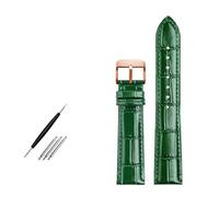 BQAXUREW EDVENA Correa De Reloj De 12 A 24 Mm, Correa De Reloj Verde Brillante, Pulsera De Cuero Genuino, Correa De Reloj De 15 Mm, 20 Mm Y 22 Mm, Correa De Reloj De Pulsera(Green pin rose,21mm)