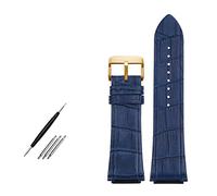 BQAXUREW EDVENA Correa De Reloj De Cuero Genuino, Pulsera De Reloj De 22mm Compatible Con Gu-ess W0040G3 W0040G5 W0247G3, Correa De Reloj De Cuero(Blue gold buckle)