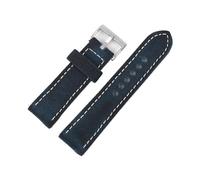 BQAXUREW EDVENA Correa De Reloj De Lona De Cera Húmeda Retro, 24mm, Negro, Gris, Azul, Verde, Marrón, Color Vaquero, Correa De Cuero Genuino Gruesa(Blue,24mm-22mm)