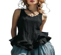 BQDPYZBD Blusas y Tops para Mujer Blusa Sin Mangas con Dobladillo Acampanado Mujer, Mangas, Verano Diario-Negro-l
