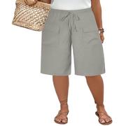 BQDPYZBD Pantalones Cortos para Mujer con Cintura Elástica Y Pierna Ancha hasta La Rodilla Bolsillos-Gris Claro-3xl