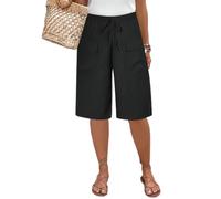 BQDPYZBD Pantalones Cortos para Mujer con Cintura Elástica Y Pierna Ancha hasta La Rodilla Bolsillos-negro-3xl
