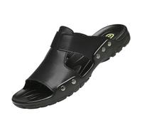 BQDPYZBD Pantuflas Zapatillas De Piel Talla Grande, Sandalias Pie Ancho, Playa -negro-50