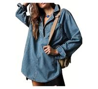 BQLFPOIHP Cautiousm Chic & Comfy Denim Pullover - Button V Neck Blouse,Womens Loose Fit Long Sleeve Jean Jacket(Navy blue,3XL)