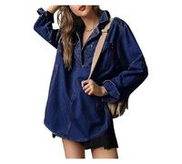 BQLFPOIHP Cautiousm Chic & Comfy Denim Pullover - Button V Neck Blouse,Womens Loose Fit Long Sleeve Jean Jacket(Dark blue,L)