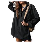 BQLFPOIHP Cautiousm Chic & Comfy Denim Pullover - Button V Neck Blouse,Womens Loose Fit Long Sleeve Jean Jacket(Black,M)