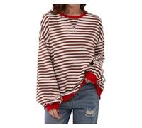BQLFPOIHP Commencu Womens Stripes Color Block Sweatshirts,Women's Striped Crewneck,Fall Casual Loose Sweater(Red,M)