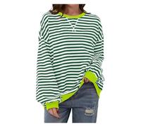 BQLFPOIHP Commencu Womens Stripes Color Block Sweatshirts,Women's Striped Crewneck,Fall Casual Loose Sweater(Light green,S)