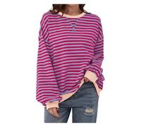 BQLFPOIHP Commencu Womens Stripes Color Block Sweatshirts,Women's Striped Crewneck,Fall Casual Loose Sweater(Mauve,M)