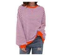 BQLFPOIHP Commencu Womens Stripes Color Block Sweatshirts,Women's Striped Crewneck,Fall Casual Loose Sweater(Orange,XL)