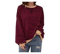 BQLFPOIHP Commencu Womens Stripes Color Block Sweatshirts,Women's Striped Crewneck,Fall Casual Loose Sweater(Burgundy,S)