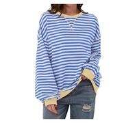 BQLFPOIHP Commencu Womens Stripes Color Block Sweatshirts,Women's Striped Crewneck,Fall Casual Loose Sweater(Light blue,M)