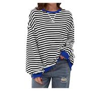 BQLFPOIHP Commencu Womens Stripes Color Block Sweatshirts,Women's Striped Crewneck,Fall Casual Loose Sweater(Blue,S)