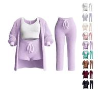 BQLFPOIHP Pleshycozy Womens, Pleshy Cozy Knit Set, Pleshycozy Womens Fuzzy 4 Piece Cardigan Outfits Cardigan Set(Purple,M)