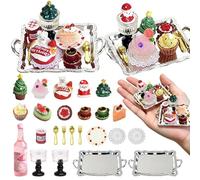 BQLYblink Set de 24 Comidas y Bebidas en Miniatura de Navidad, Accesorios 1/12 para Casa de Muñecas, Mini Dulces y Decoraciones Navideñas con Papá Noel y Árbol de Navidad, Regalo para Niñas y Niños