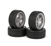 BQLZR Neumáticos de plástico Negro Drift + llanta de aleación de Aluminio Gris 5 radios para RC 1:10 On-Road Racing Car Pack de 4