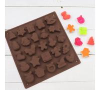 BQRKOTM 1 Pieza Molde de chocolate de Navidad, 25 cavidades, silicona, herramienta antiadherente para hornear pasteles con formas temáticas de caramelo Marrón