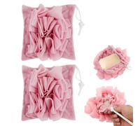 BQRKOTM 2 Piezas Esponja de Jabón de Baño 2 en 1,Esponja de Lufa Envuelta con Cordón,Esponja de Lufa Exfoliante,Esponja de Baño Rica en Espuma,Para Hombres y Mujeres,Productos de Baño-Rosa